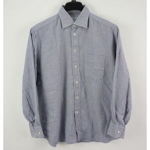 Francesco Smalto Paris Mens 41 Large Blue Geometric Woven Cotton Button Up Shirt